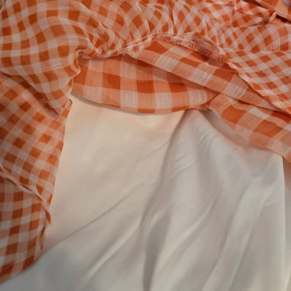 Gingham Ruffle Wrap Dress - Orange - Picture 7 of 8